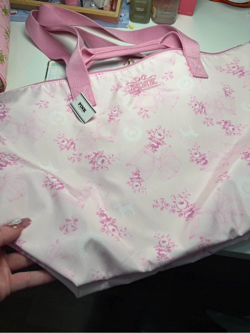 love Shack Fancy + Pink Floral Weekend Tote Bag with Wide Handles NWT - Picture 6 of 7